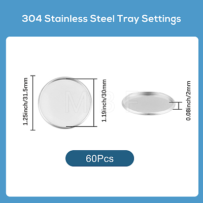 60Pcs 304 Stainless Steel Plain Edge Bezel Cups STAS-SC0021-45-1