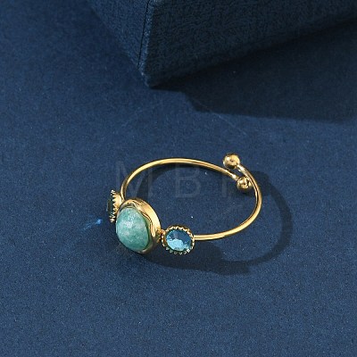 Natural Amazonite Adjustable Finger Rings for Women RJEW-A101-01G-01-1