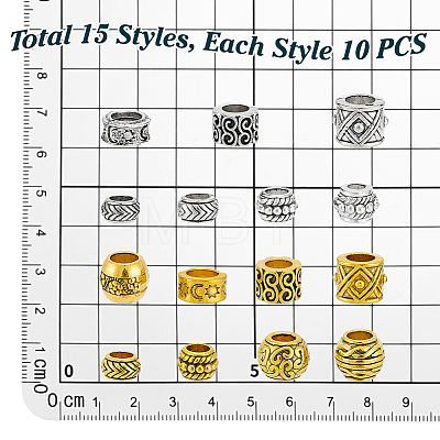 150Pcs 15 Styles Alloy European Beads FIND-PH0060-41-1