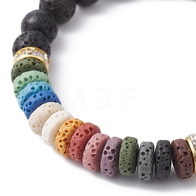 Dyed Colorful Natural Lava Rock & Rhinestone Beaded Stretch Bracelets for Women BJEW-JB09668-02-1