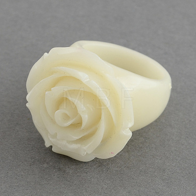 Rose Flower Synthetic Coral Rings RJEW-S019-M-1