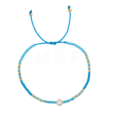 Bohemian Style Glass Seed Bead & Imitation Pearl Beads Braided Bead Bracelets JJ7327-1-1