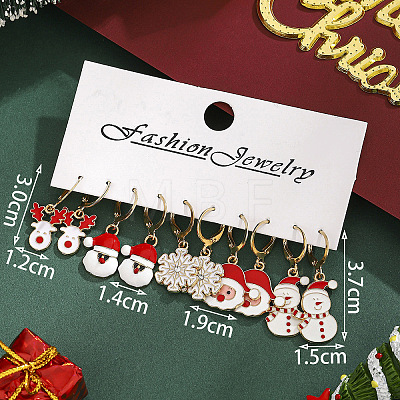 5 Pairs Christmas Theme Alloy Enamel Hoop Earrings FS-WG7AF48-28-1