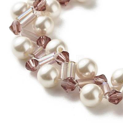 Round Shell Pearl Beaded Bracelet for Teen Girl Women BJEW-TA00024-01-1