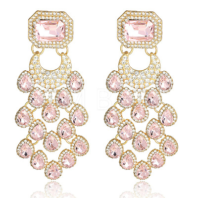 Teardrop with Rectangle Alloy Rhinestone Chandelier Earrings FS-WGBF96F-05-1