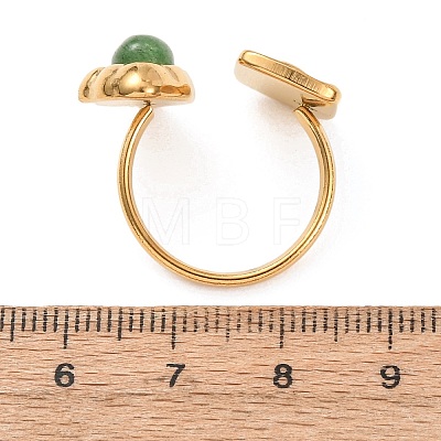 Brass with Natural Gemstone Open Cuff Rings for Women RJEW-K261-08A-G-1