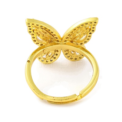 Butterfly Brass Micro Pave Cubic Zirconia Adjustable Rings for Women RJEW-U003-27B-G-1