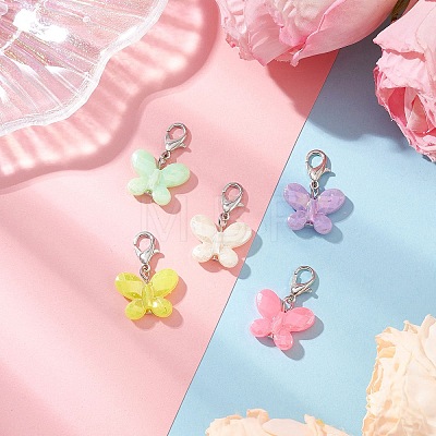 Opaque Acrylic Imitation Pearl Butterfly Pendant Decorations HJEW-JM03920-02-1
