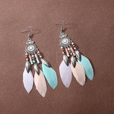 Bohemian Blue Feather Tassel Earrings Vintage Style Unique Long Earrings LW7993-4-1