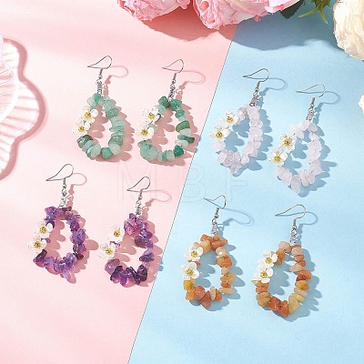 Flower 304 Stainless Steel Dangle Earrings EJEW-JE06802-1