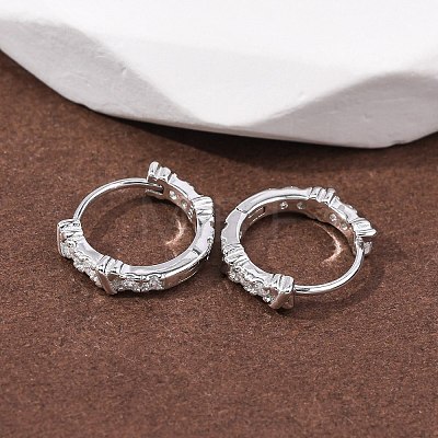 Ring with Letter X 925Sterling Silver Micro Pave Clear Cubic Zirconia Hoop Earrings for Women EJEW-K317-03P-1