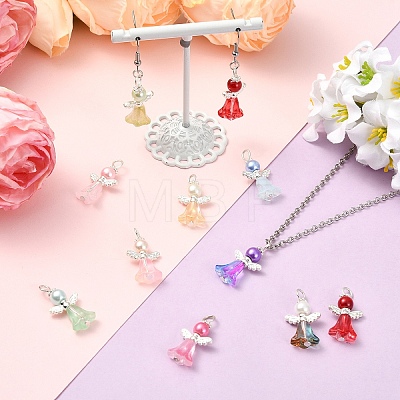 20Pcs 10 Colors Glass Pearl with Alloy Pendants PALLOY-YW00172-1