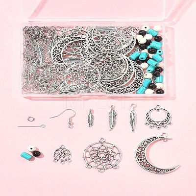 DIY Woven Net/Web with Feather Earring Making Kits DIY-FS0008-65-1