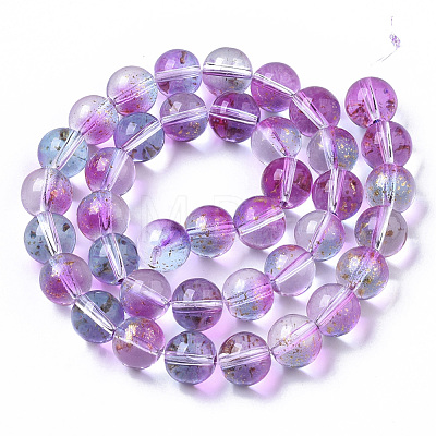 Transparent Spray Painted Glass Bead Strands X-GLAA-N035-03D-B05-1