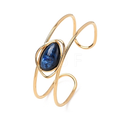 304 Stainless Steel & Teardrop Acrylic Imitation Gemstone Bead Cuff Bangles for Women BJEW-T027-01B-1