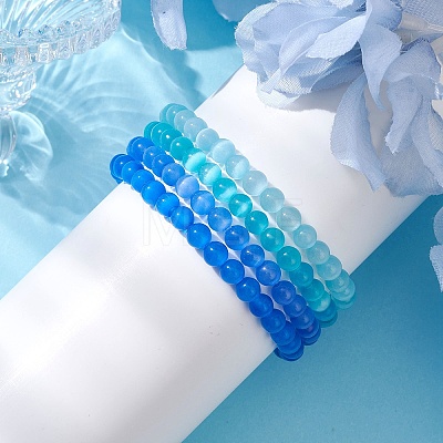 Cat Eye Beads Stretch Bracelets BJEW-JB10968-1