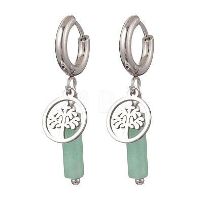 304 Stainless Steel Green Aventurine Column Hoop Earrings EJEW-JE06791-01-1