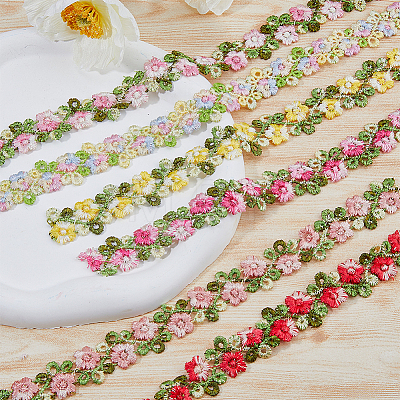 DICOSMETIC 7 Yards 7 Colors Gradient Color Polyester Flower Lace Ribbon OCOR-DC0001-12-1