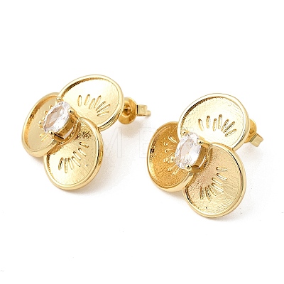 Brass Clear Cubic Zirconia Stud Earrings for Women EJEW-A162-03G-1