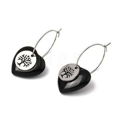 Natural Obsidian & 304 Stainless Steel Hoop Earrings for Women EJEW-G475-05P-05-1