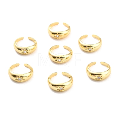Clear Cubic Zirconia Sun Open Cuff Ring for Women RJEW-C018-14G-1