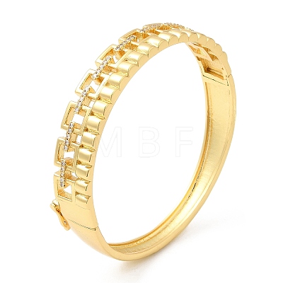 Brass Hollow Square Hinged Bangle with Cubic Zirconia for Women BJEW-K229-03G-1