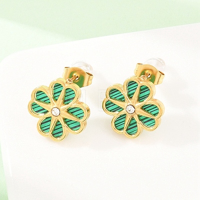 304 Stainless Steel with Resin Flower Link Chain Necklaces & Stud Earrings SJEW-Z005-02G-02-1