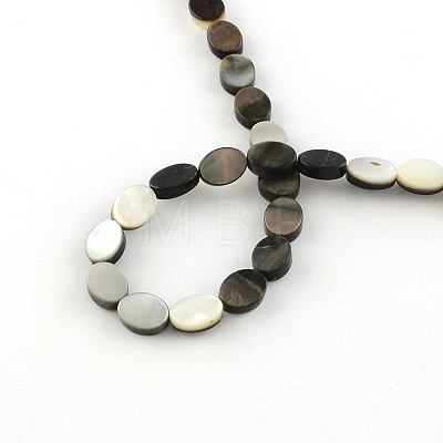 Oval Natural Black Lip Shell Beads Strands SSHEL-F290-34-1