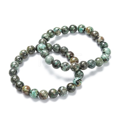Natural African Turquoise(Jasper) Stretch Beaded Bracelets G-A185-01M-1