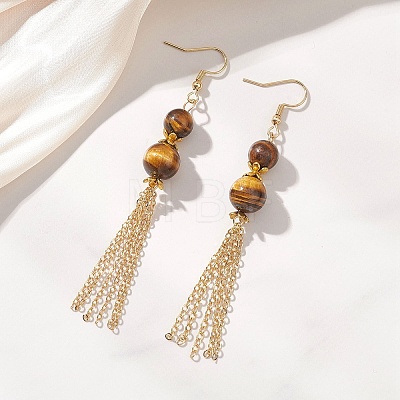 Tiger Eye Beads Dangle Earrings EJEW-JE06894-1