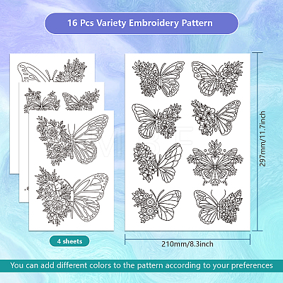 4 Sheets 11.6x8.2 Inch Stick and Stitch Embroidery Patterns DIY-WH0455-072-1