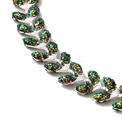 Brass Enamel Link Cobs Chains Bracelets with Paillettes for Women BJEW-L685-07P-1
