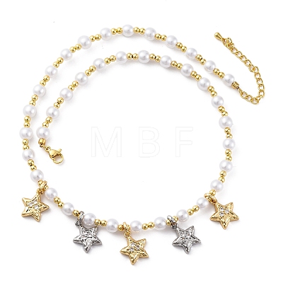 Brass Micro Pave Clear Cubic Zirconia Beaded Necklaces NJEW-Z059-05PG-02-1