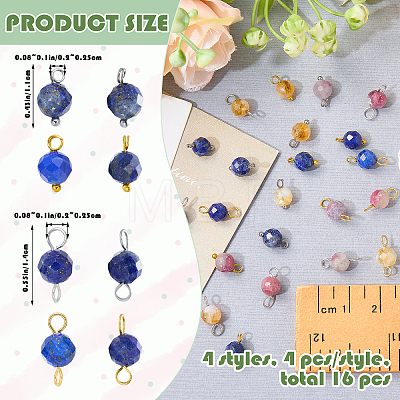 16Pcs 4 Styles September Birthstone Natural Lapis Lazuli Pendant and Connector Charms PALLOY-SW00117-1