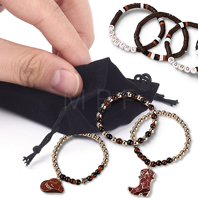 2Bags 2 Colors Boot Western Cowgirl Style Polymer Clay Heishi & CCB Plastic & Natural Rose Quartz Beaded Bracelets BJEW-PA0001-08-1