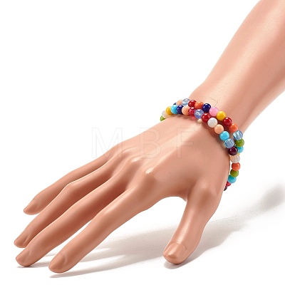 Candy Color Round Glass Beads Stretch Bracelets Set for Children and Parent BJEW-JB07176-1