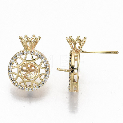 Brass Micro Pave Clear Cubic Zirconia Stud Earring Findings KK-T062-51G-NF-1