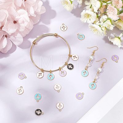 100Pcs 5 Colors Light Gold Plated Alloy Enamel Pendants ENAM-NB0001-46-1