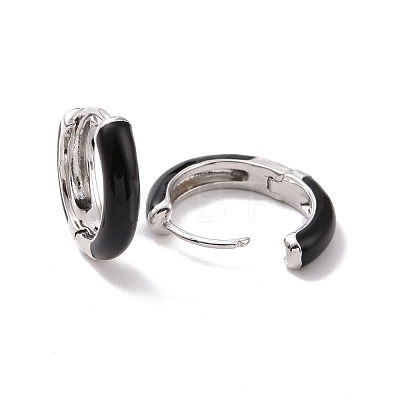 Black Enamel Hinged Hoop Earrings EJEW-C030-09P-1