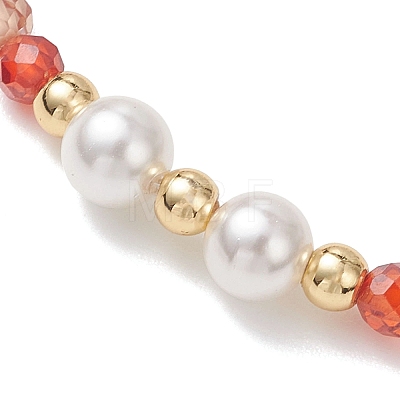 Cubic Zirconia & Shell Pearl Round Beaded Stretch Bracelets for Women BJEW-JB13280-1