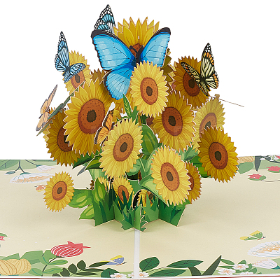 3D Sunflower Pop Up Paper Greeting Card AJEW-WH0038-32-1