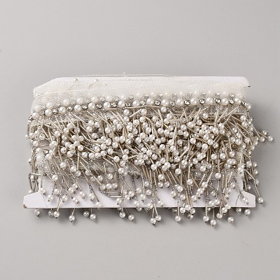 Polyester & Glass Rhinestone & Imitation Pearl Beaded Tassel Ribbon DIY-WH20076-47B-1