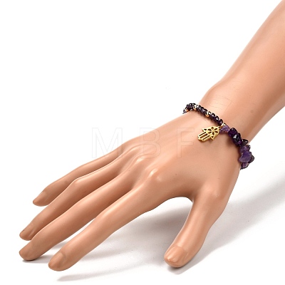 Hamsa Hand /Hand of Miriam Charm Braided Bead Bracelet BJEW-JB06933-1