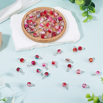 70Pcs 7 Colors Transparent Crackle Glass Round Bead Pendants PALLOY-TADJ00017-1