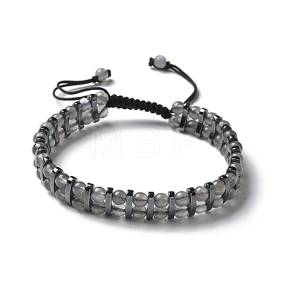 Natural Labradorite and Synthetic Hematite Adjustable Braided Bead Bracelets BJEW-H626-01-09-1