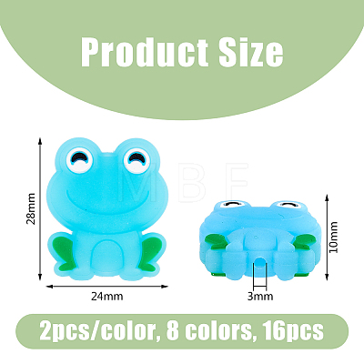 DICOSMETIC 16Pcs 8 Colors Frog Luminous Food Grade Eco-Friendly Silicone Beads SIL-DC0001-21-1