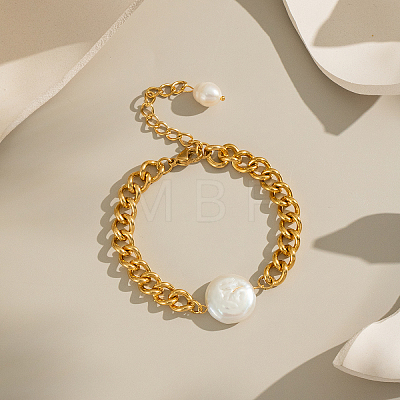 Elegant Flat Round Elegant Baroque Pearl Bead Link Bracelets LS-SX2805-2-1