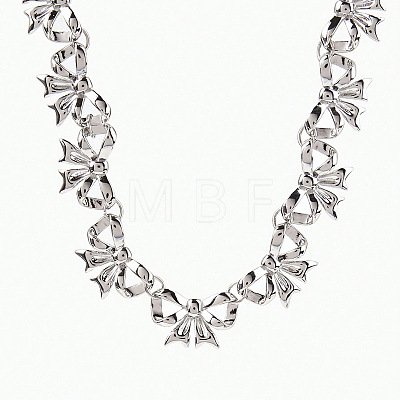 Zinc Alloy Bowknot Link Chain Necklaces for Women WGC55C3-01-1