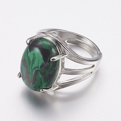 Synthetic Malachite Wide Band Finger Rings RJEW-K224-A17-1-1