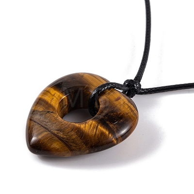 Natural Tiger Eye Pendant Necklaces NJEW-K268-01D-1